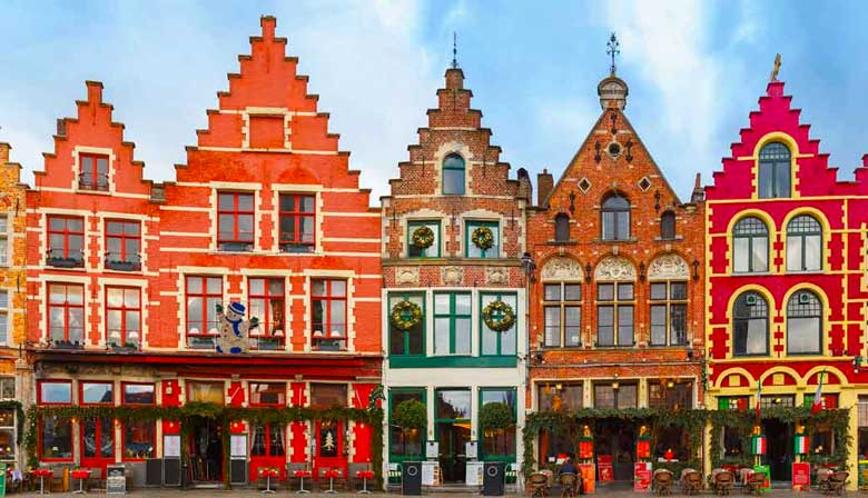 Belas casas coloridas de Bruges