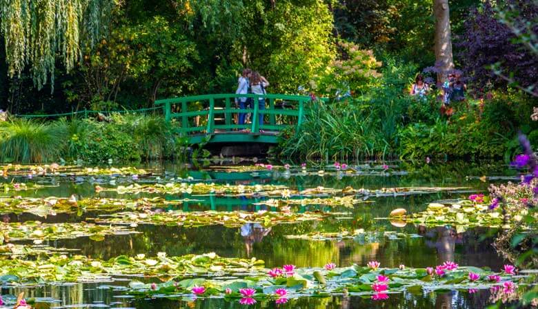 Japanese pond and bridge in Claude Monet's gardens