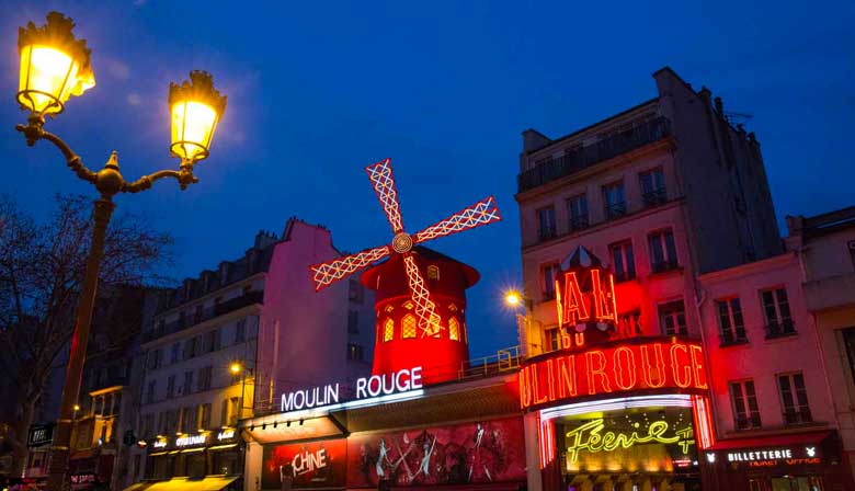 Façade of the Moulin Rouge cabaret in Paris