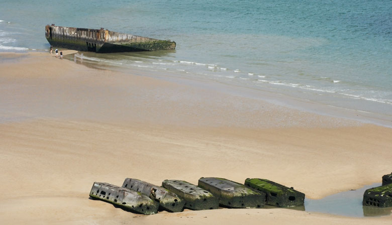 Arromanches Beach with remains of the Landing of the Allies in Normandy