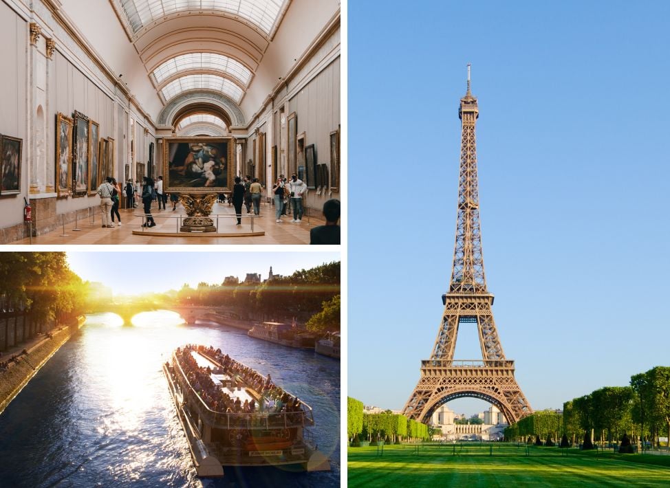 Acceso al Museo del Louvre, visita libre de la Torre Eiffel (con acceso prioritario) y ticket para un crucero