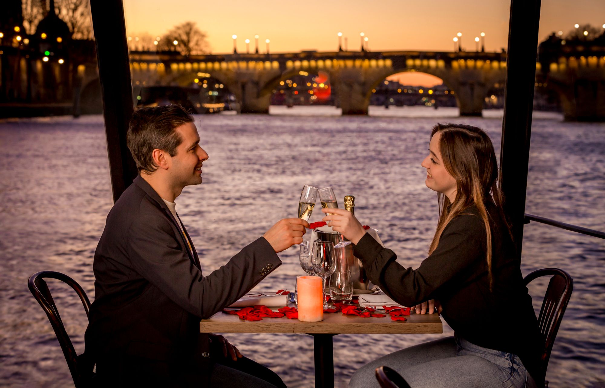 Seine Dinner Cruise 6 PM, ascent to the Eiffel Tower and Moulin Rouge Show with 1 Glass of Champagne