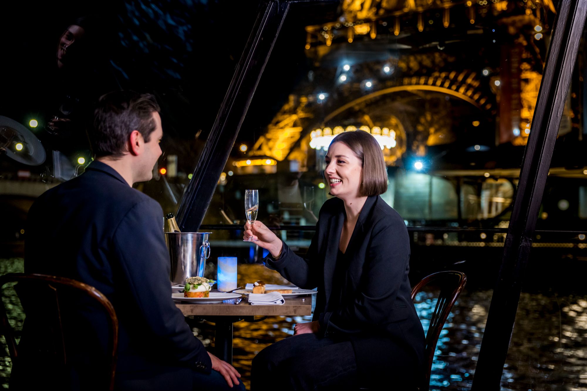 Dinner Cruise Seine River, Eiffel Tower in background